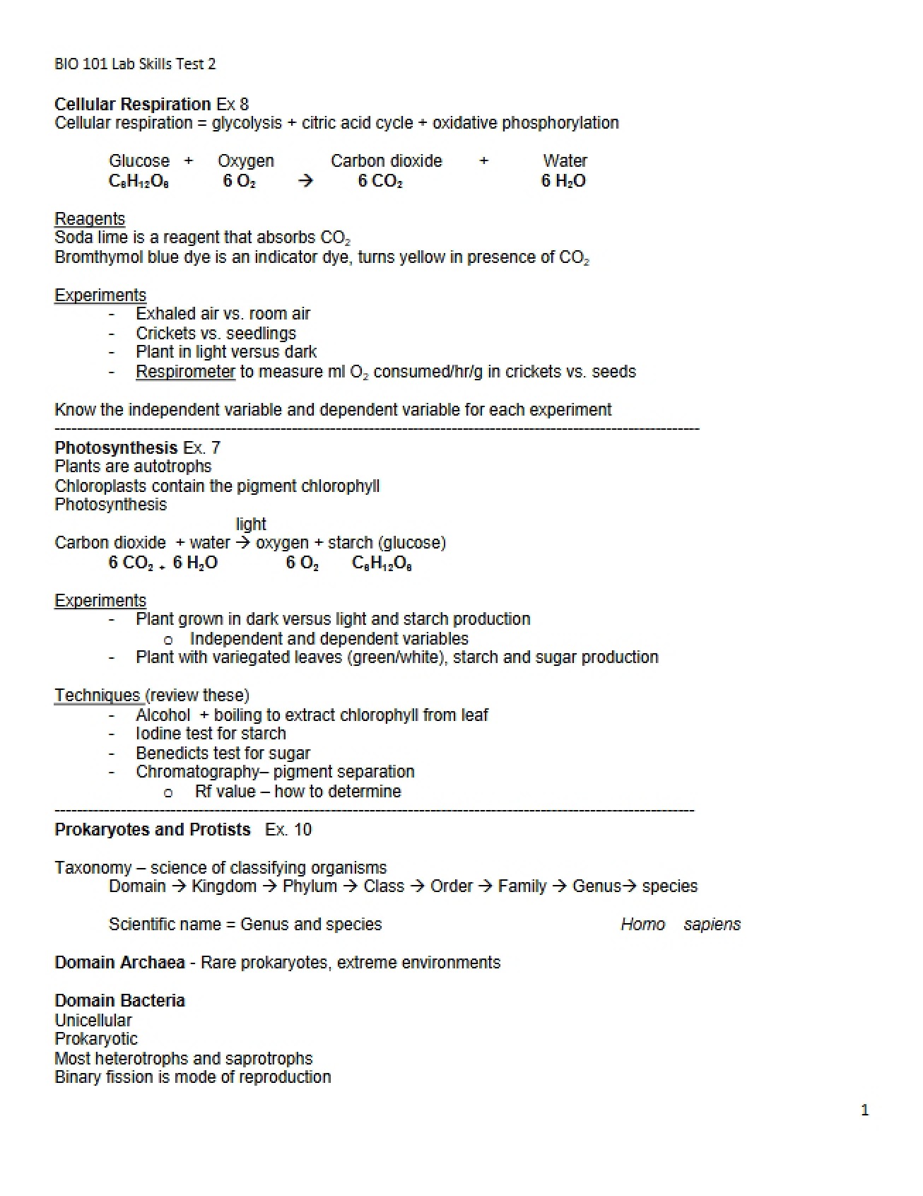 Lab Skills Test Two Biology 101