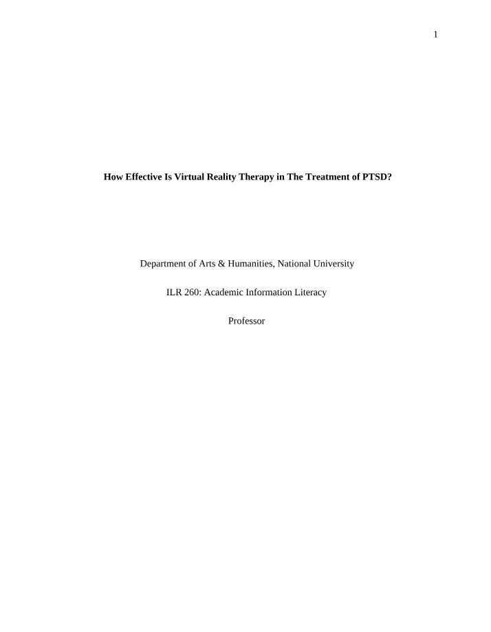 Effectiveness of Virtual Reality in PTSD Treatment