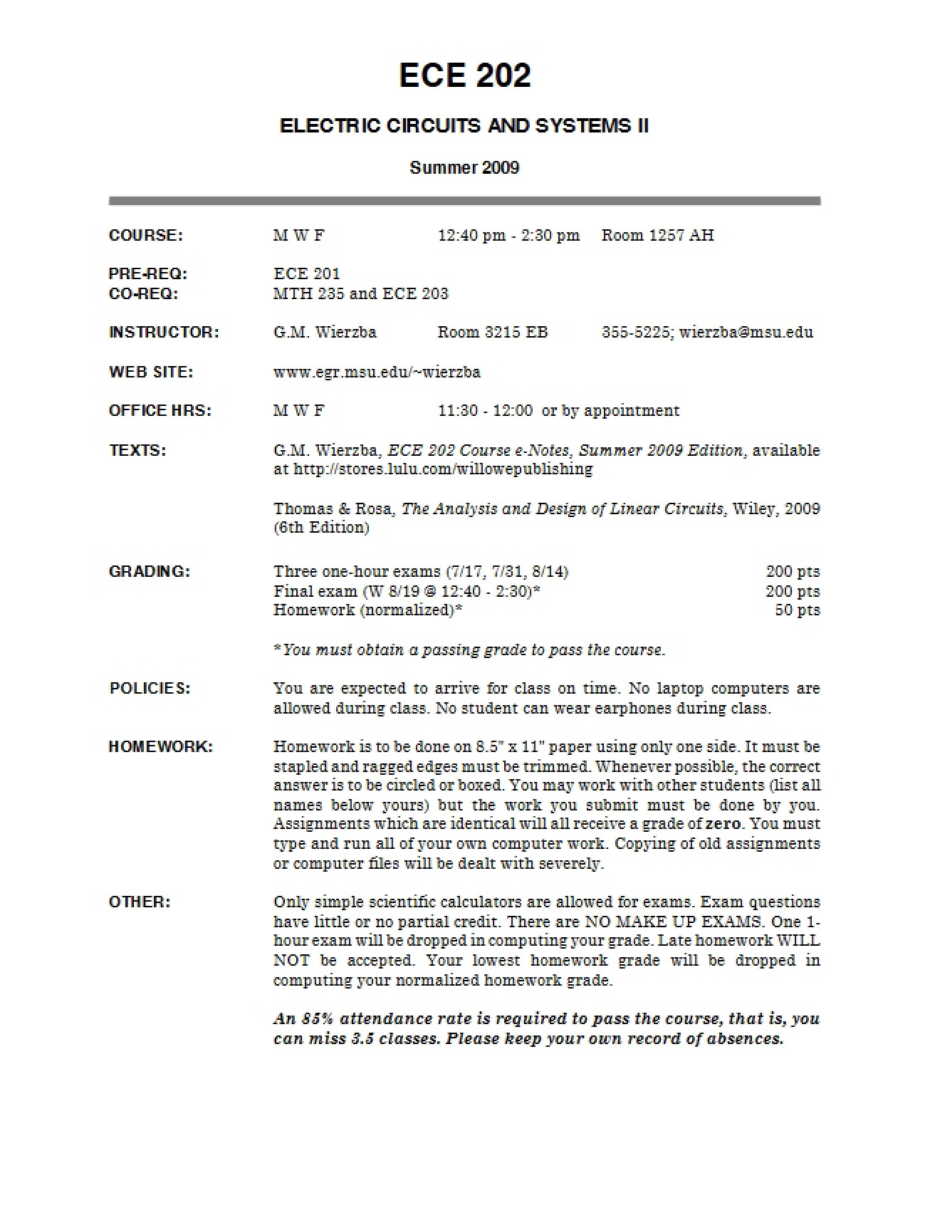 Circuits and Systems Two Syllabus