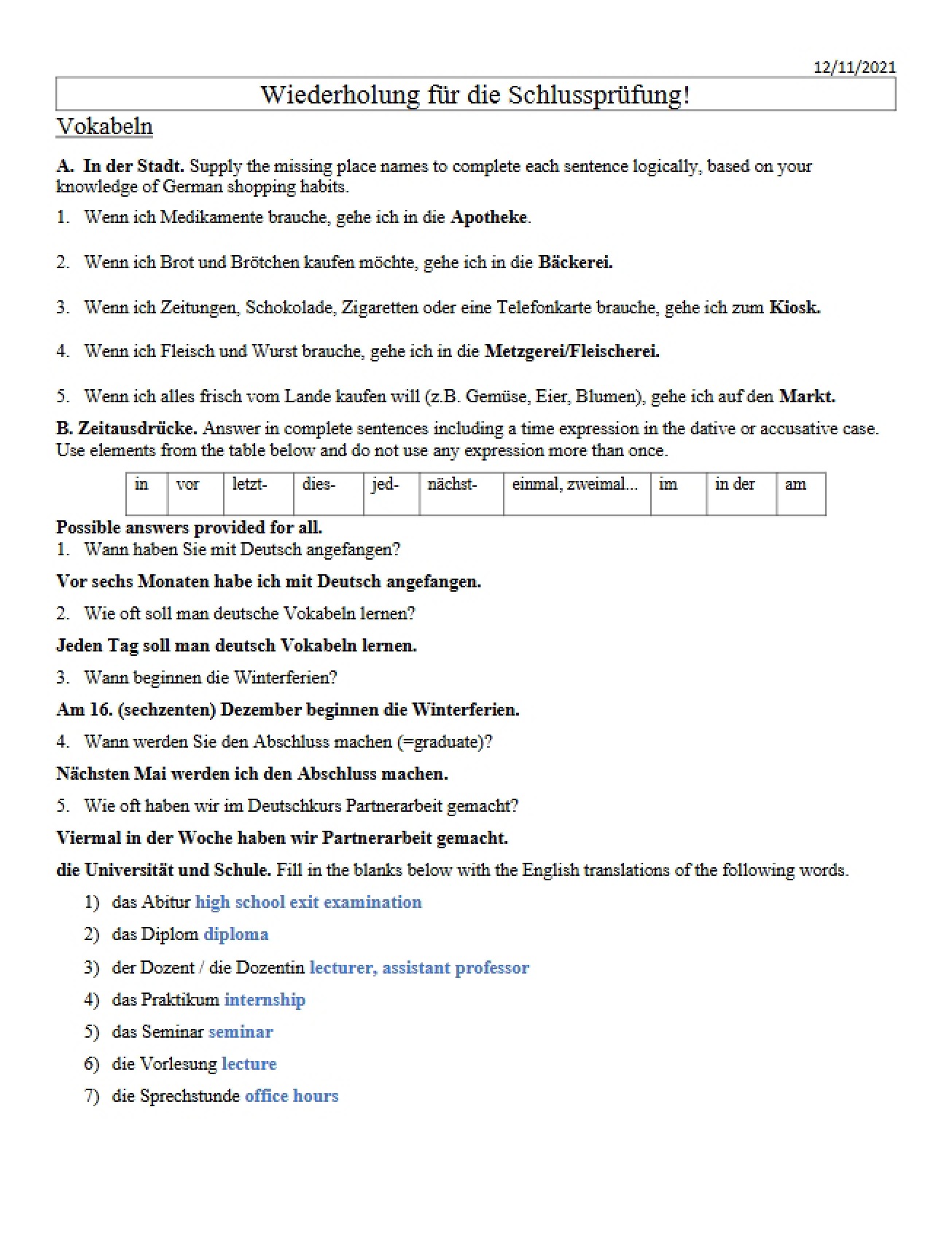 Review for the Final Exam - GRMN 1002