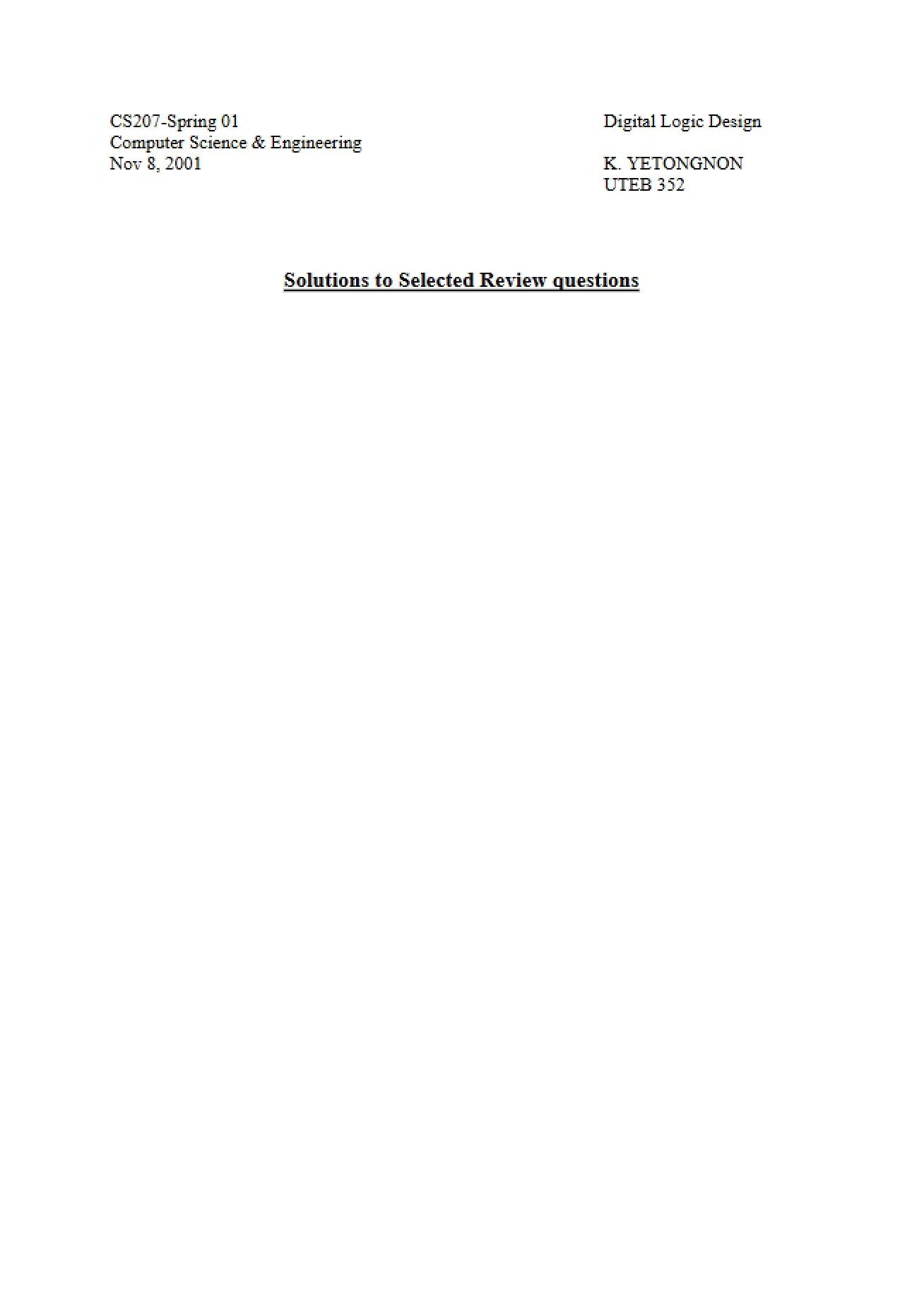 Study Notes - Digital Logic Design Computer Science & Engineering