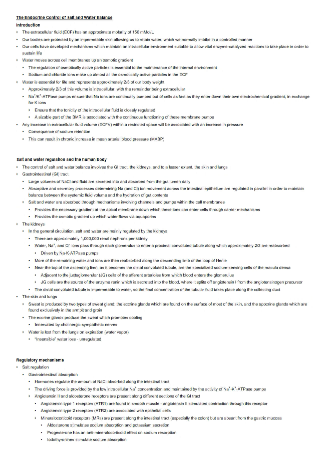 Salt and Water Balance Endocrine Control