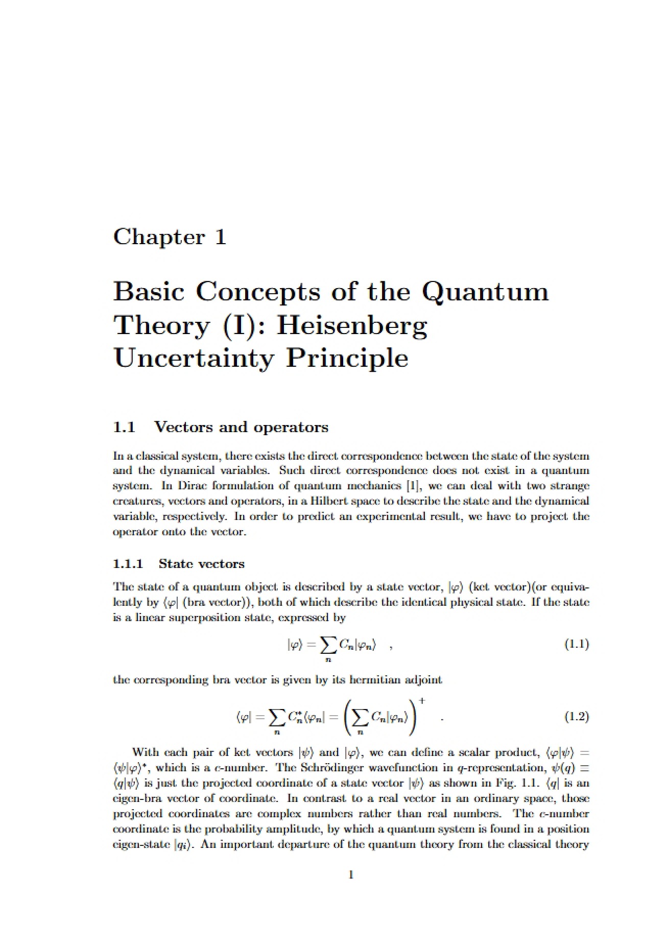 Quantum Optics and Measurements Chapter 1 - Basic Concepts of Quantum Theory (I) - Heisenberg Uncertainty Principle