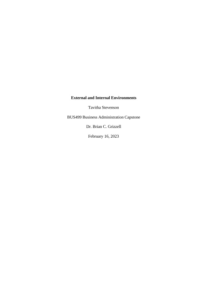 Internal and External Environments