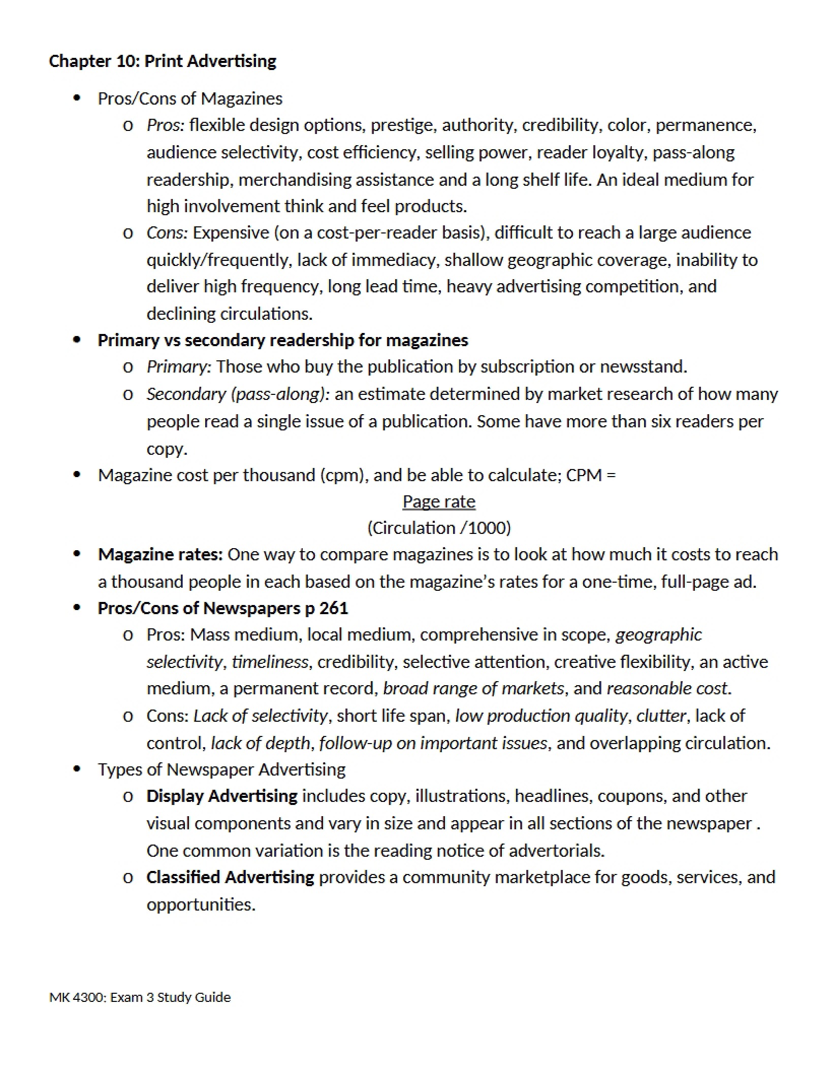 Study Guide Exam 3