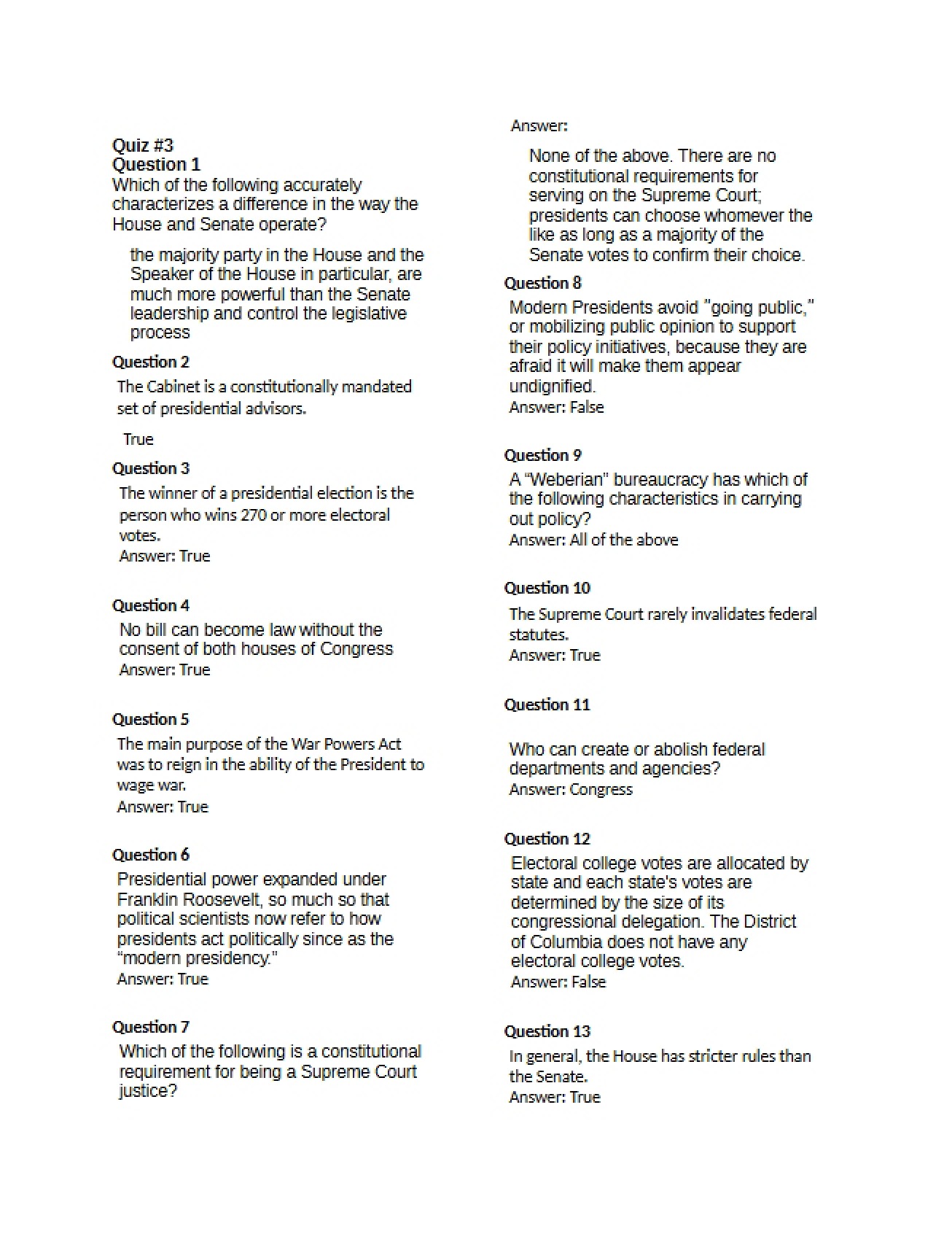 Quiz 3 & 4 Insights