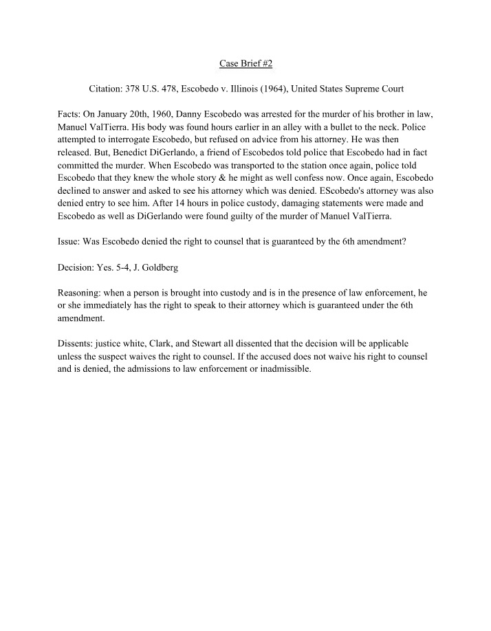 Case Brief - Escobedo v. Illinois