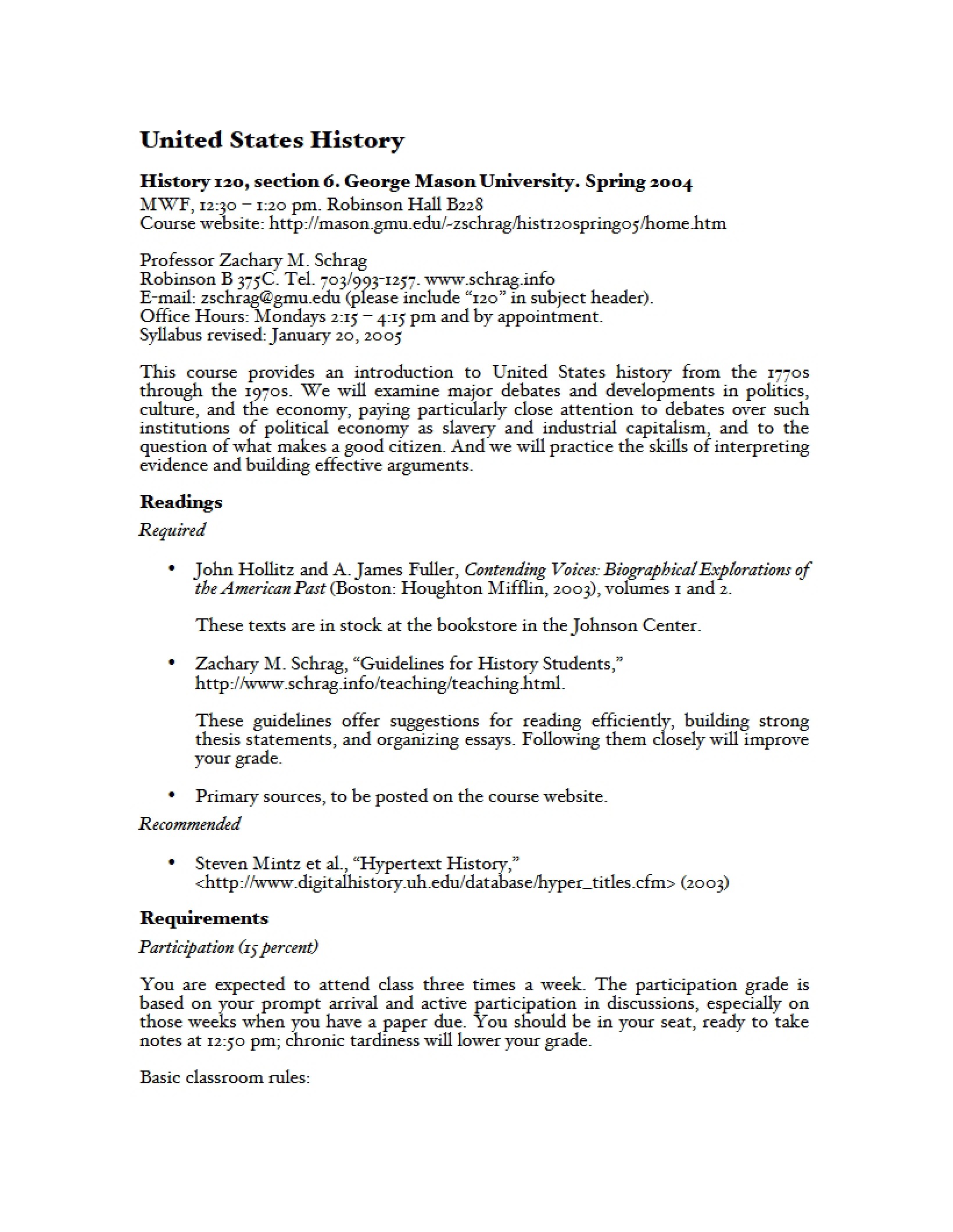 United States History Course Syllabus