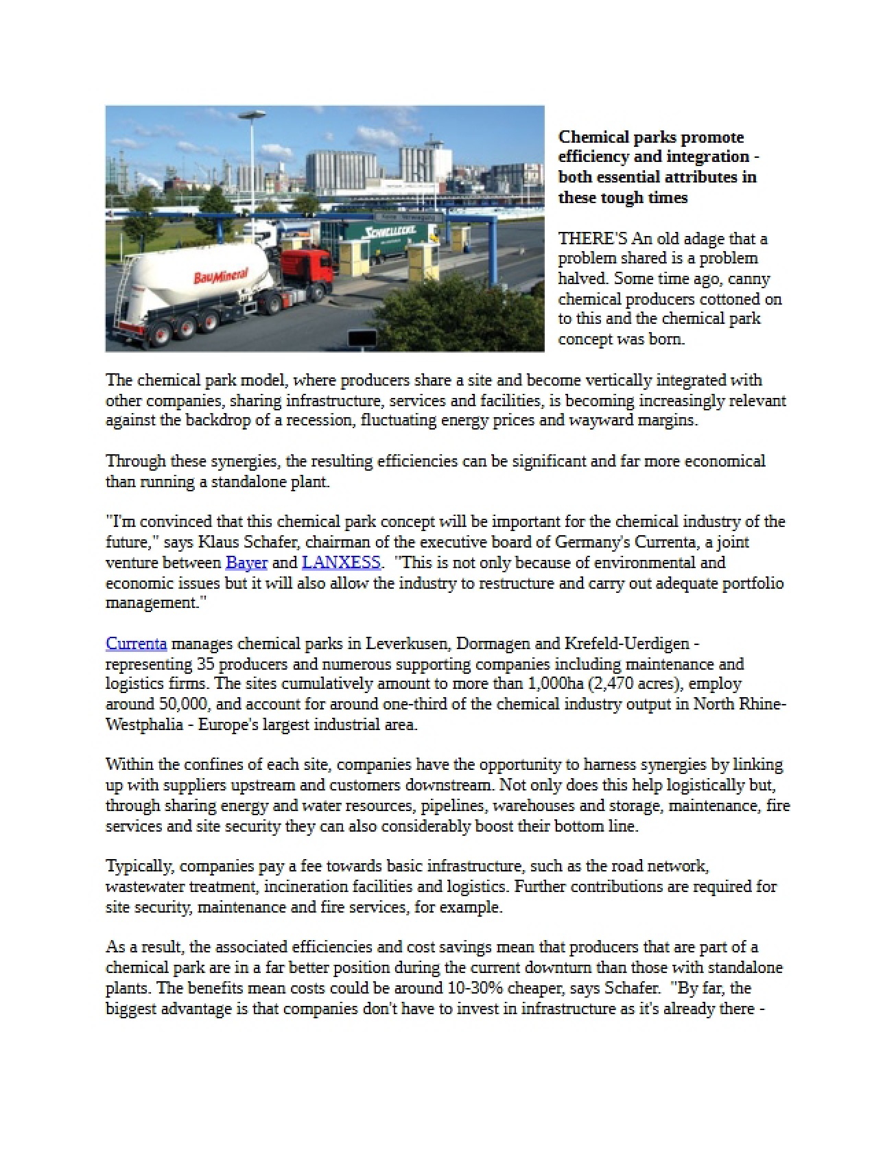 Integration and Efficiency in Chemical Parks