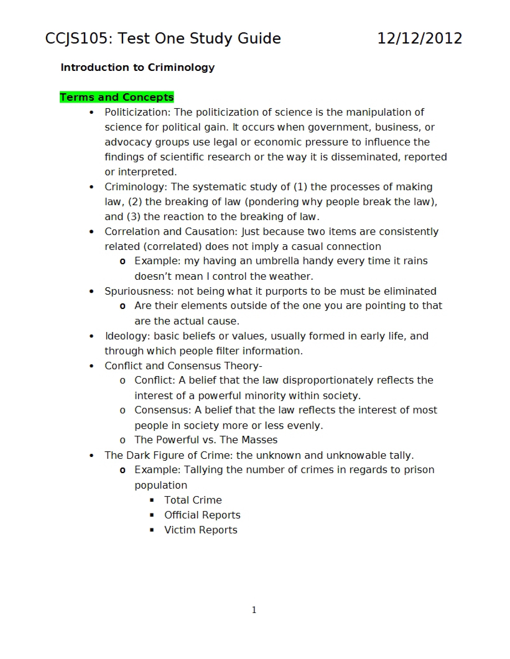First Major Criminology Assessment
