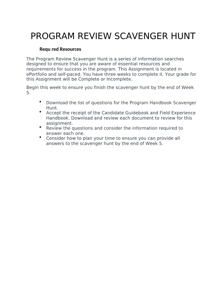 Scavenger Hunt for Program Review