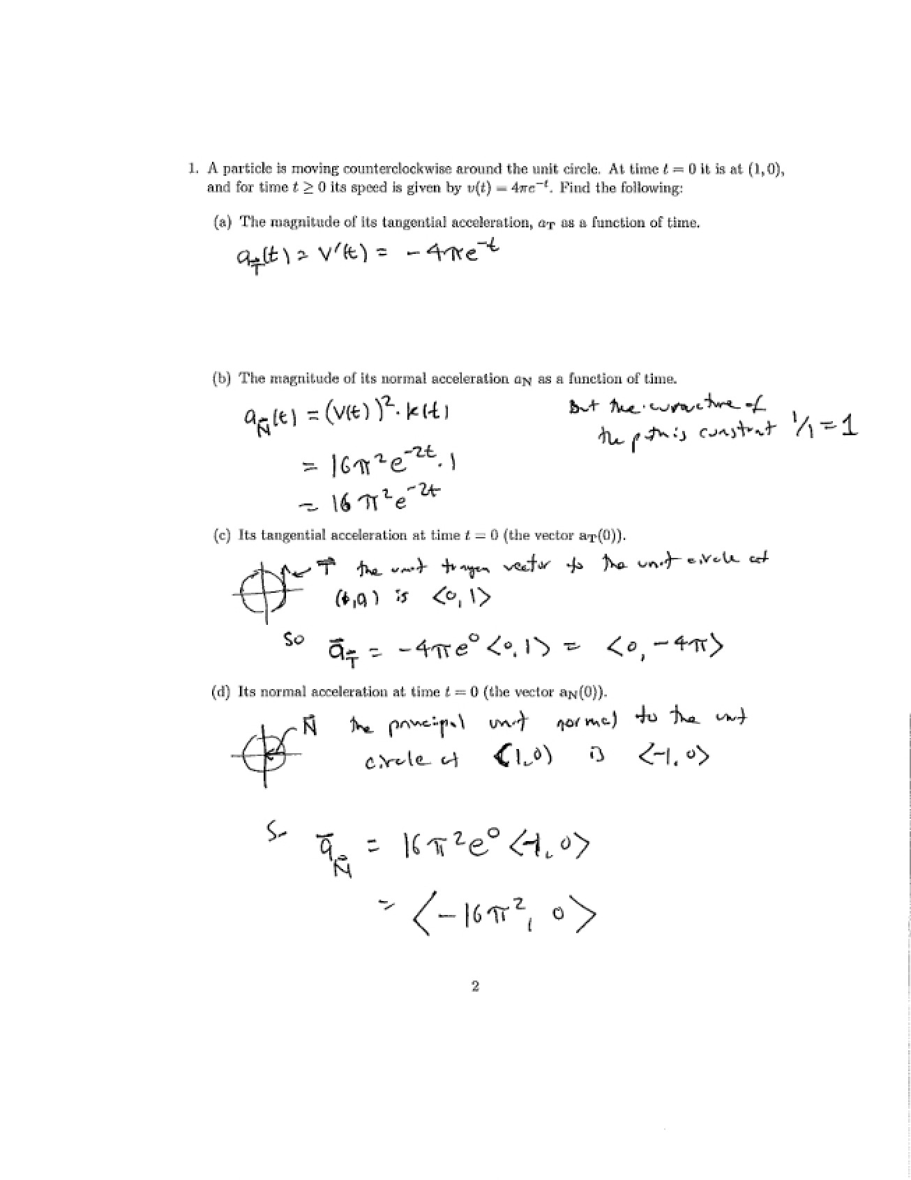 Solutions to the Second Practice Examination in an Analytic Geometry and Calculus Course