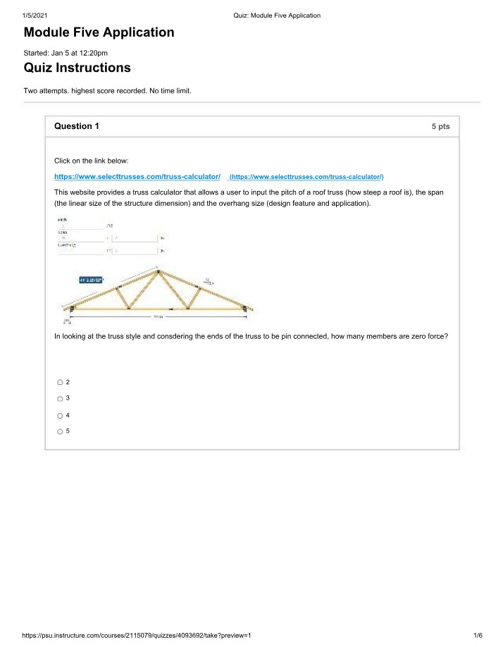 Truss Analysis Quiz for Module Five