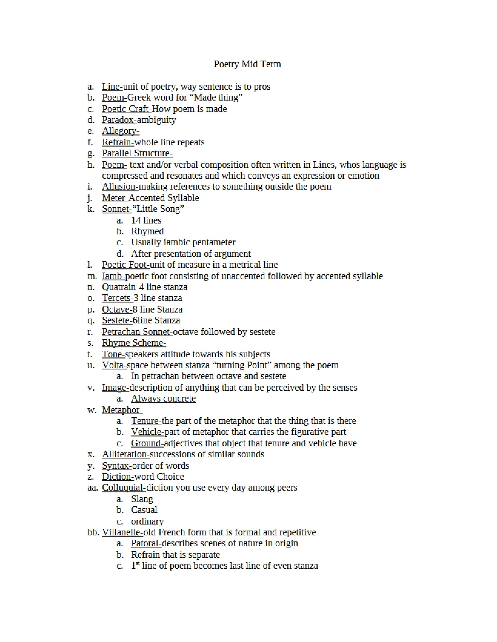 Midterm Examination on Poetry