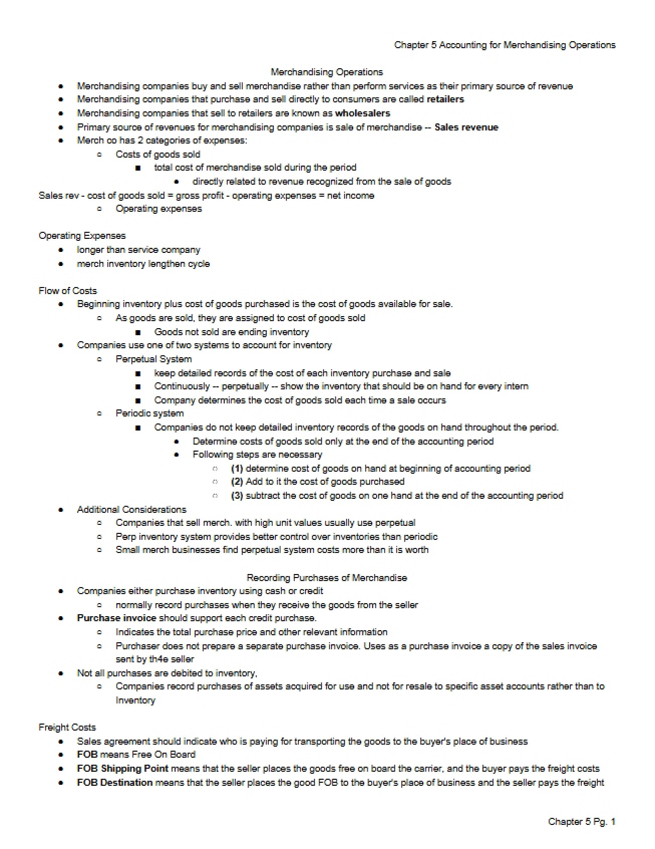 Merchandising Operations Accounting (Chapter 5)