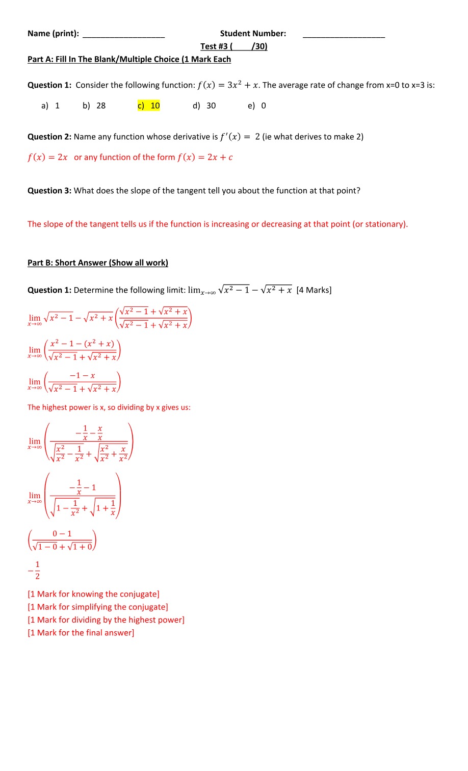 Solutions - Calculus 1 Test 3