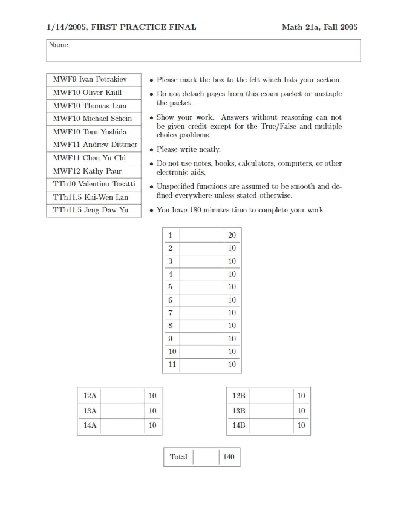 First Mock Final Evaluation
