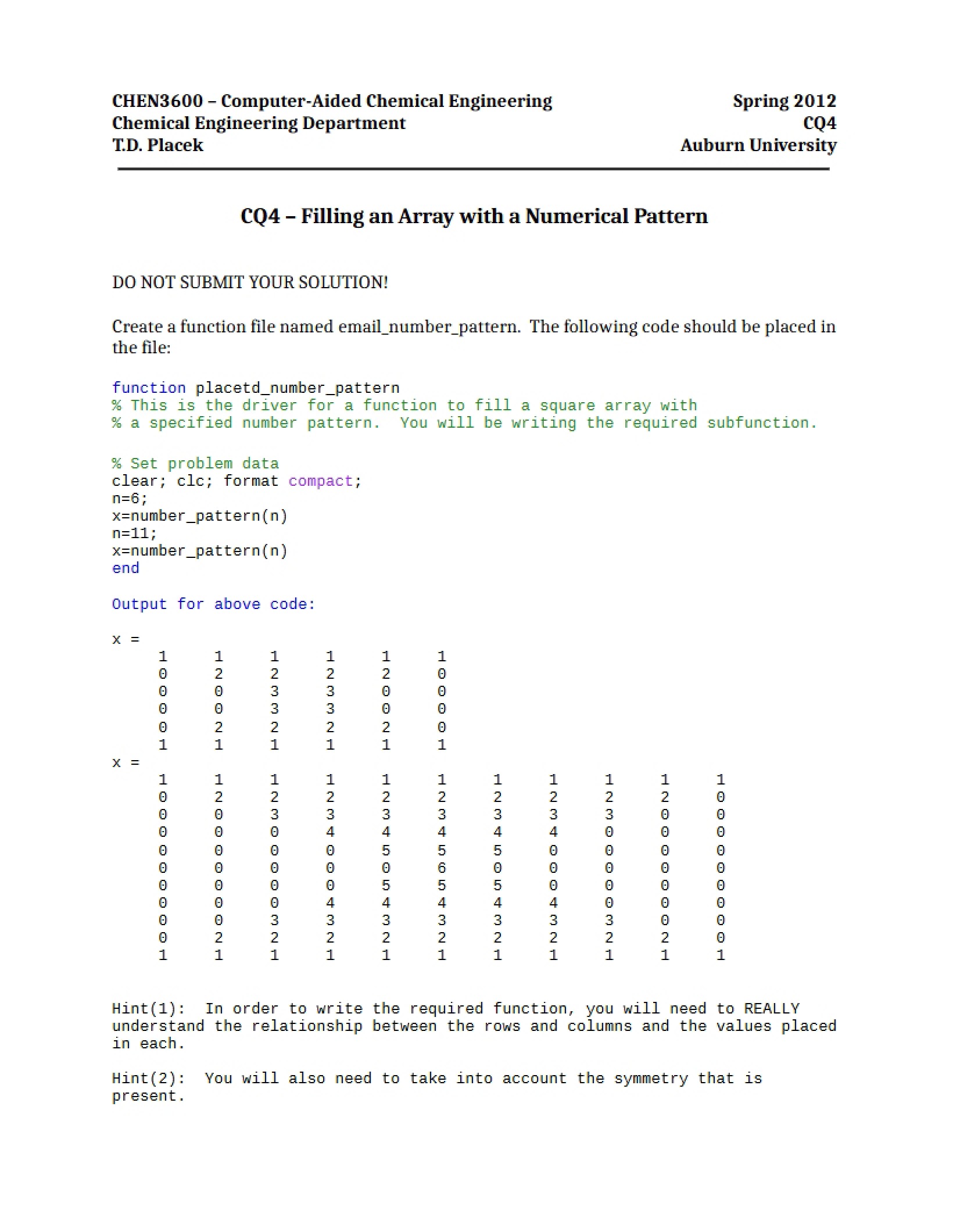 Filling Numerical Patterns into Arrays (CQ4)
