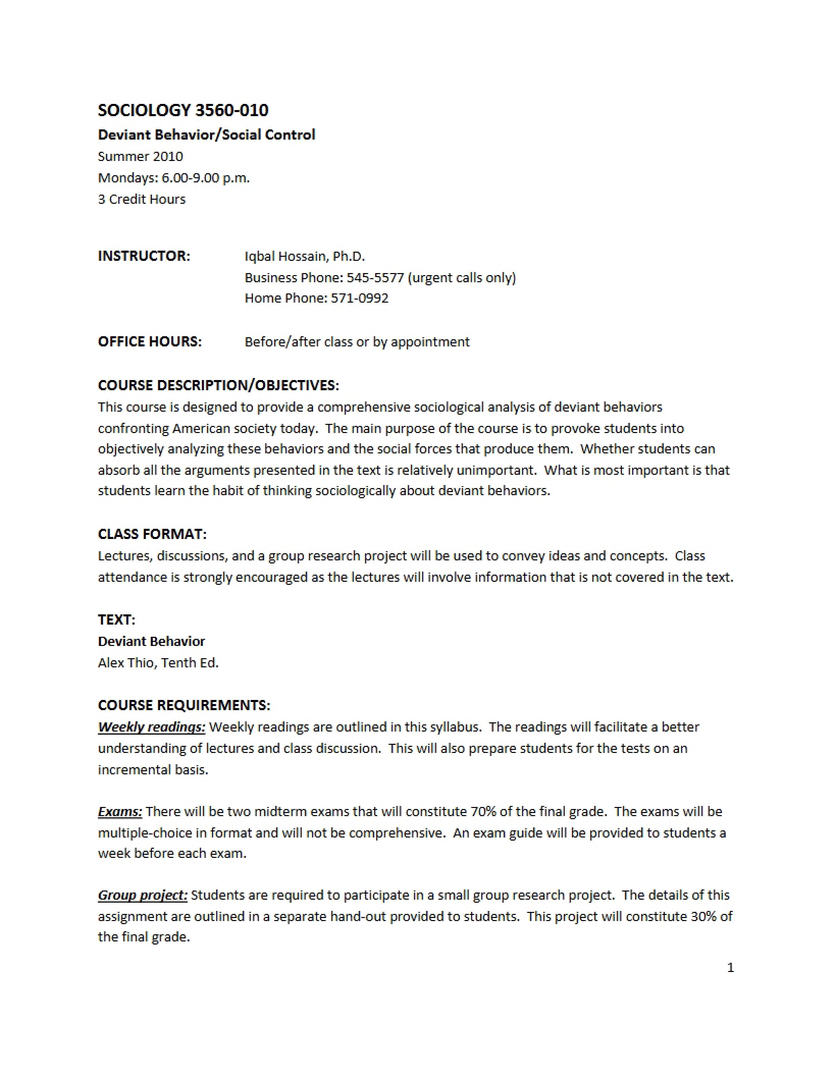 Syllabus for Sociology 3560