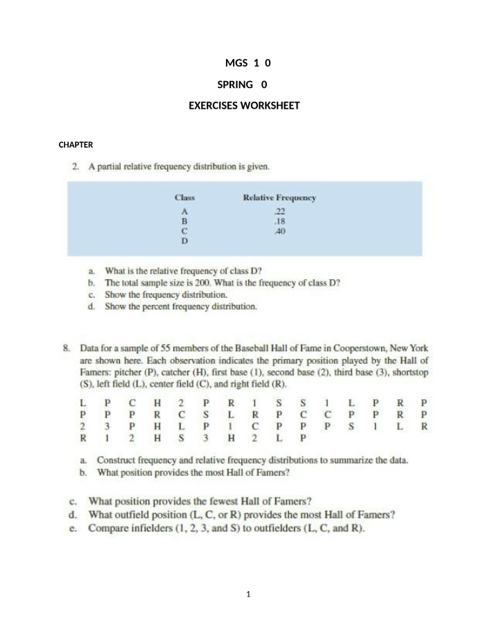 Worksheet 2 for MGS2150 Exercises