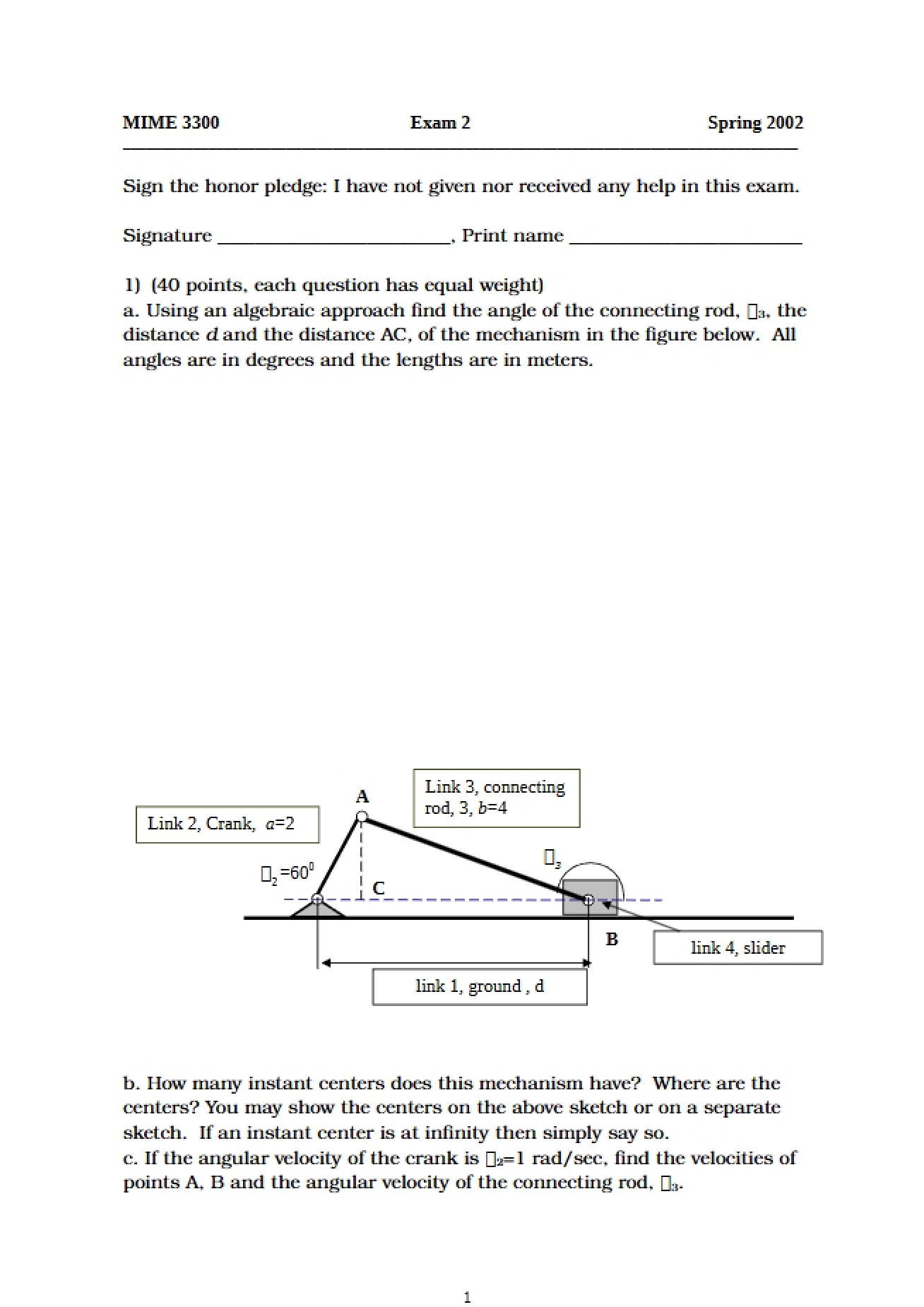 Homework Assignment Four Design and Analysis of Mechanical Systems