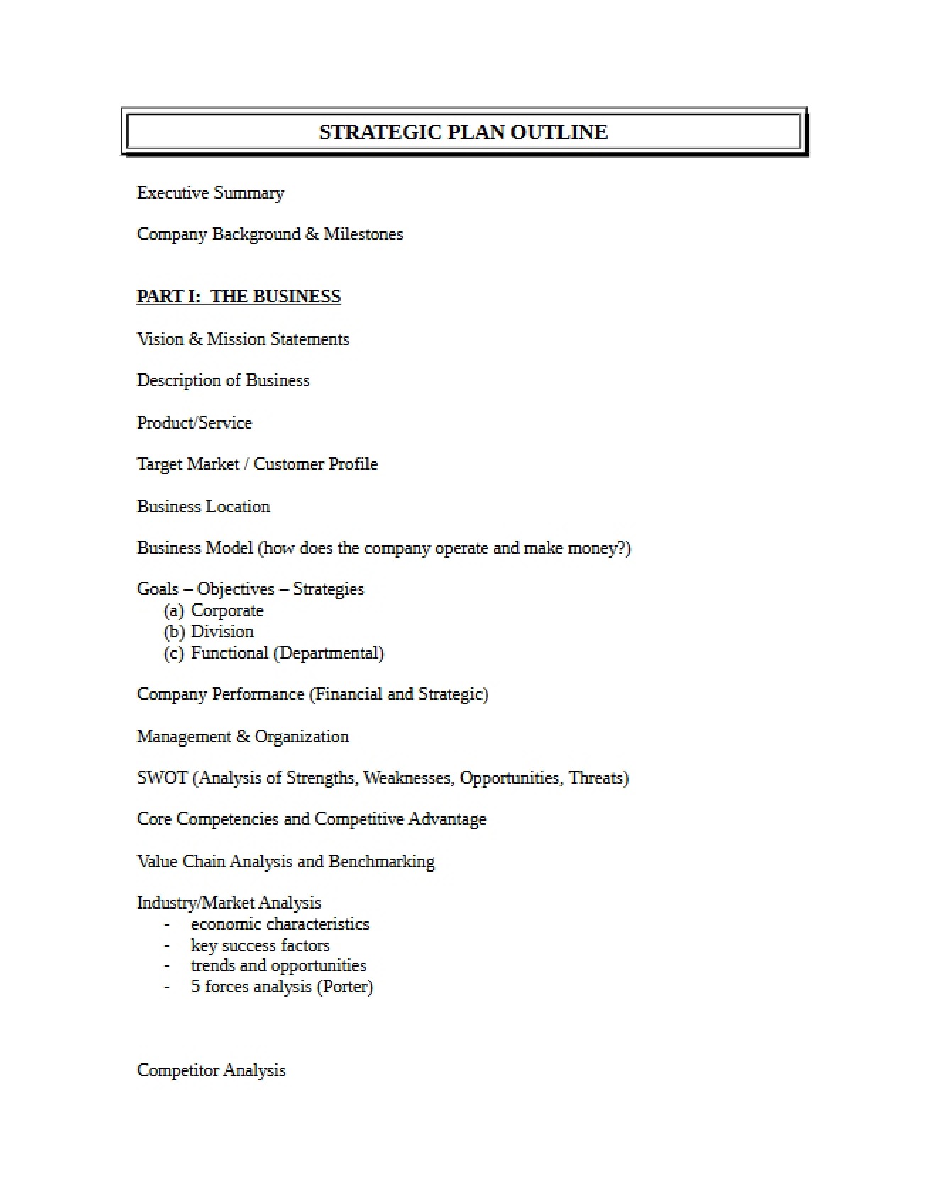 Outline for Strategic Planning