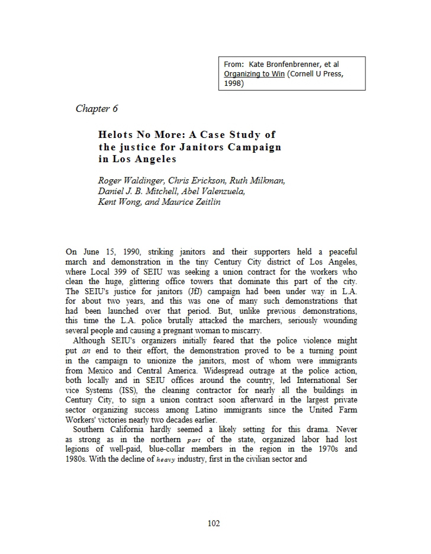 Justice for Janitors Campaign Case Study Helots No More