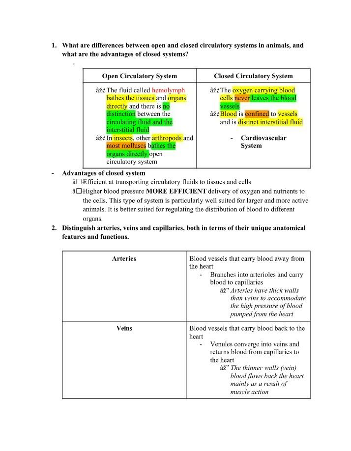 Open vs. Closed Circulatory Systems - Differences