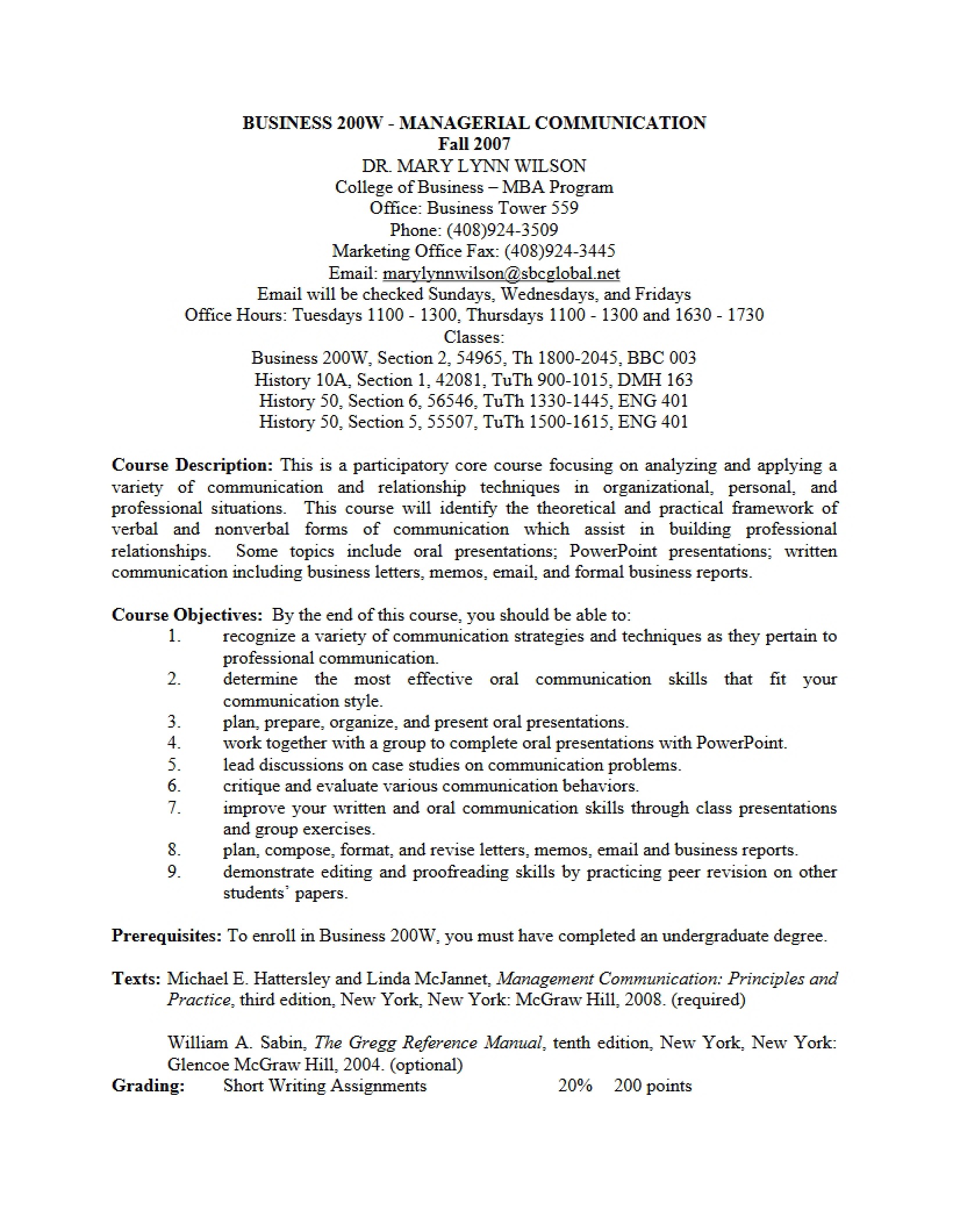 Business Research and Communications Syllabus
