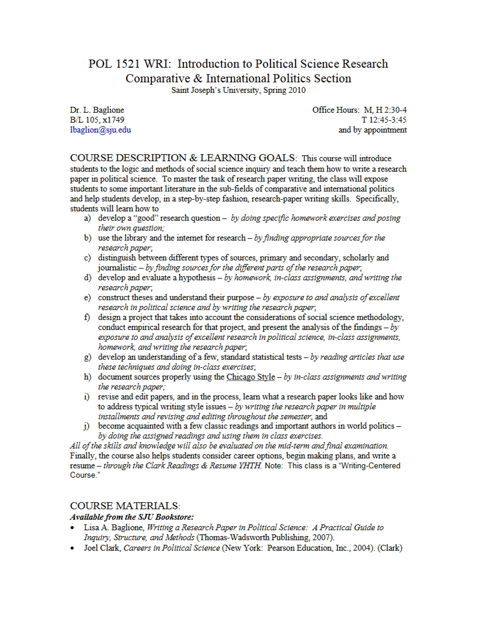 Syllabus for Political Science Research