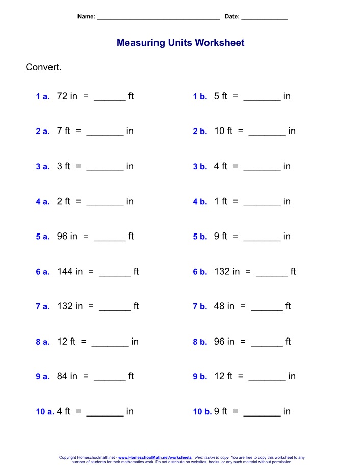 Units of Measurement Worksheet