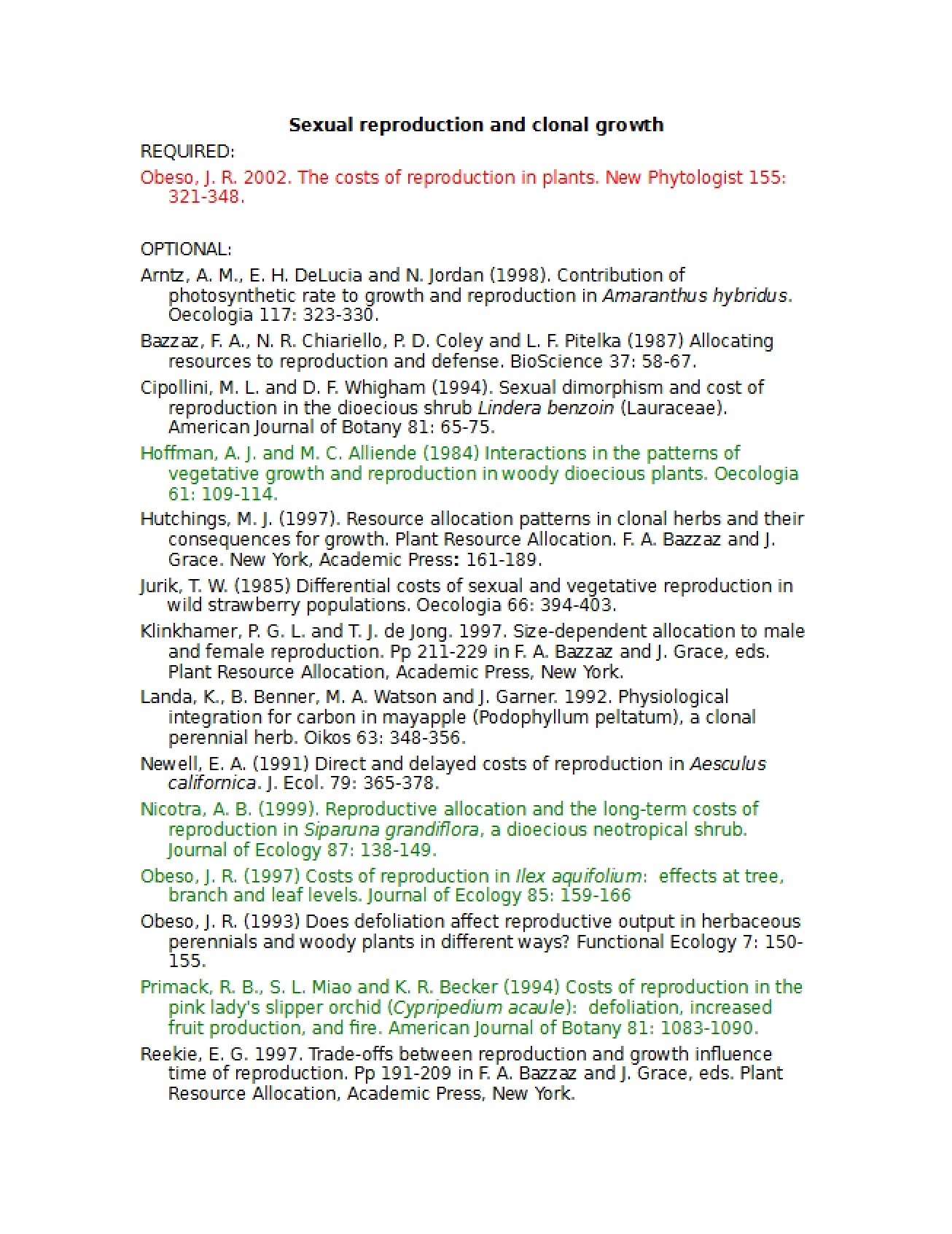 Comparison of Sexual Reproduction and Clonal Growth