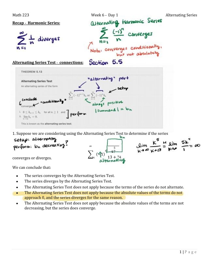 Week 6 Day 1 - Alternating Series Test