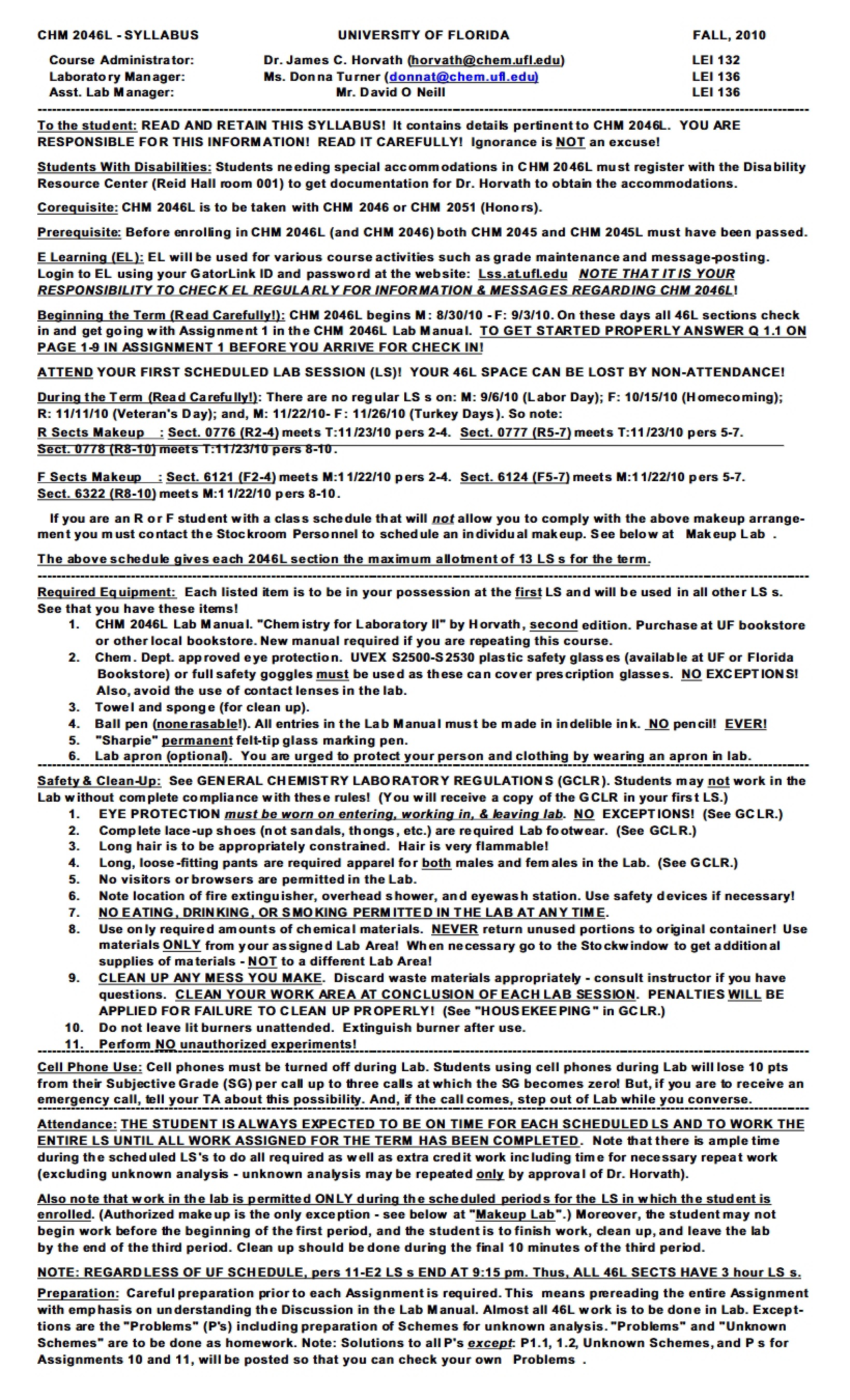 Syllabus for CHEM 2046L