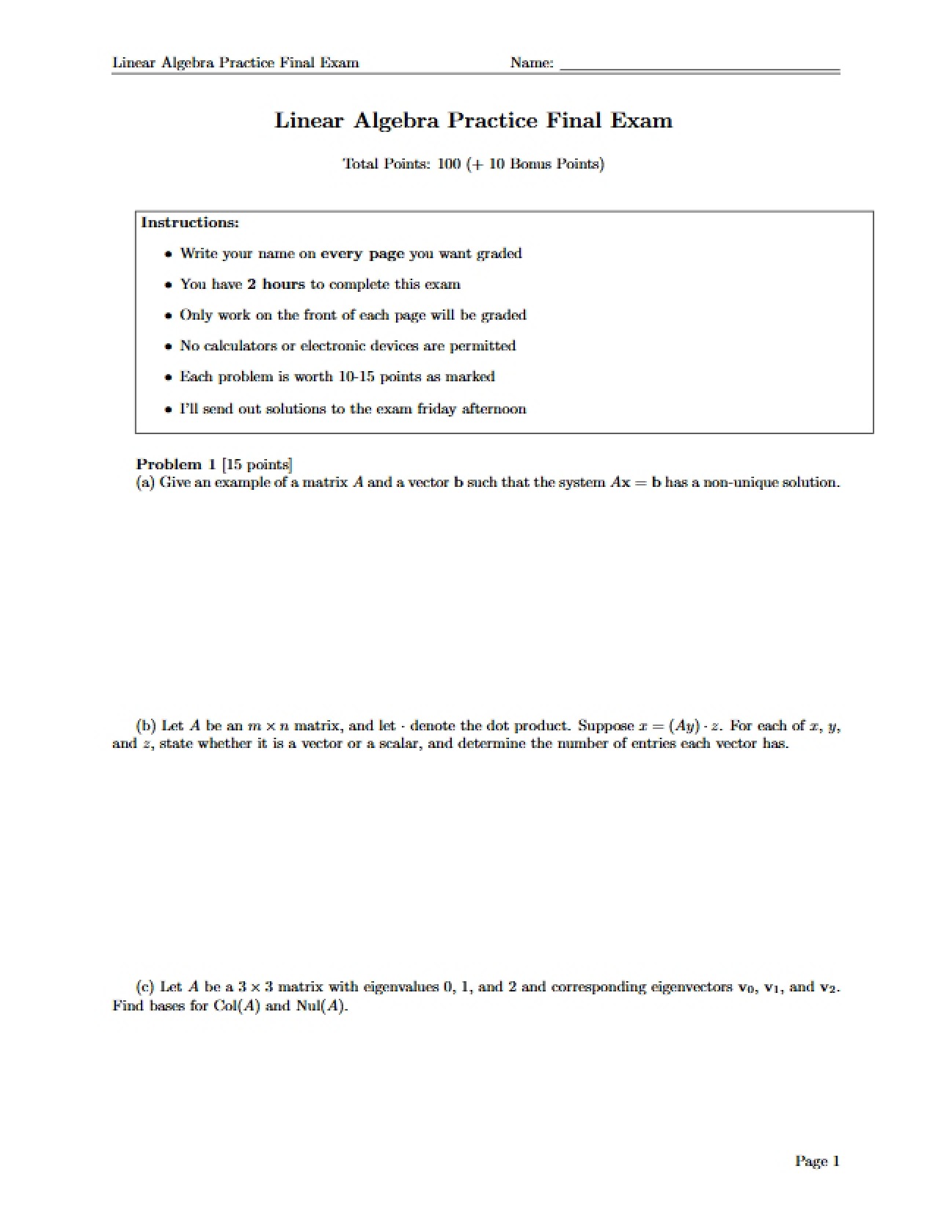 Mock Final Examination