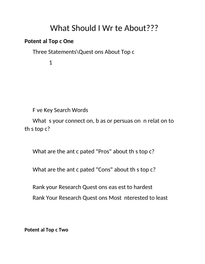 Worksheet - What Should I Write About