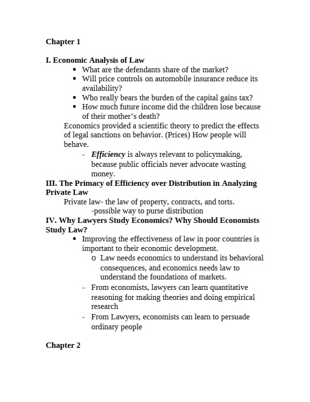 Chapter One Notes on Economics and Law
