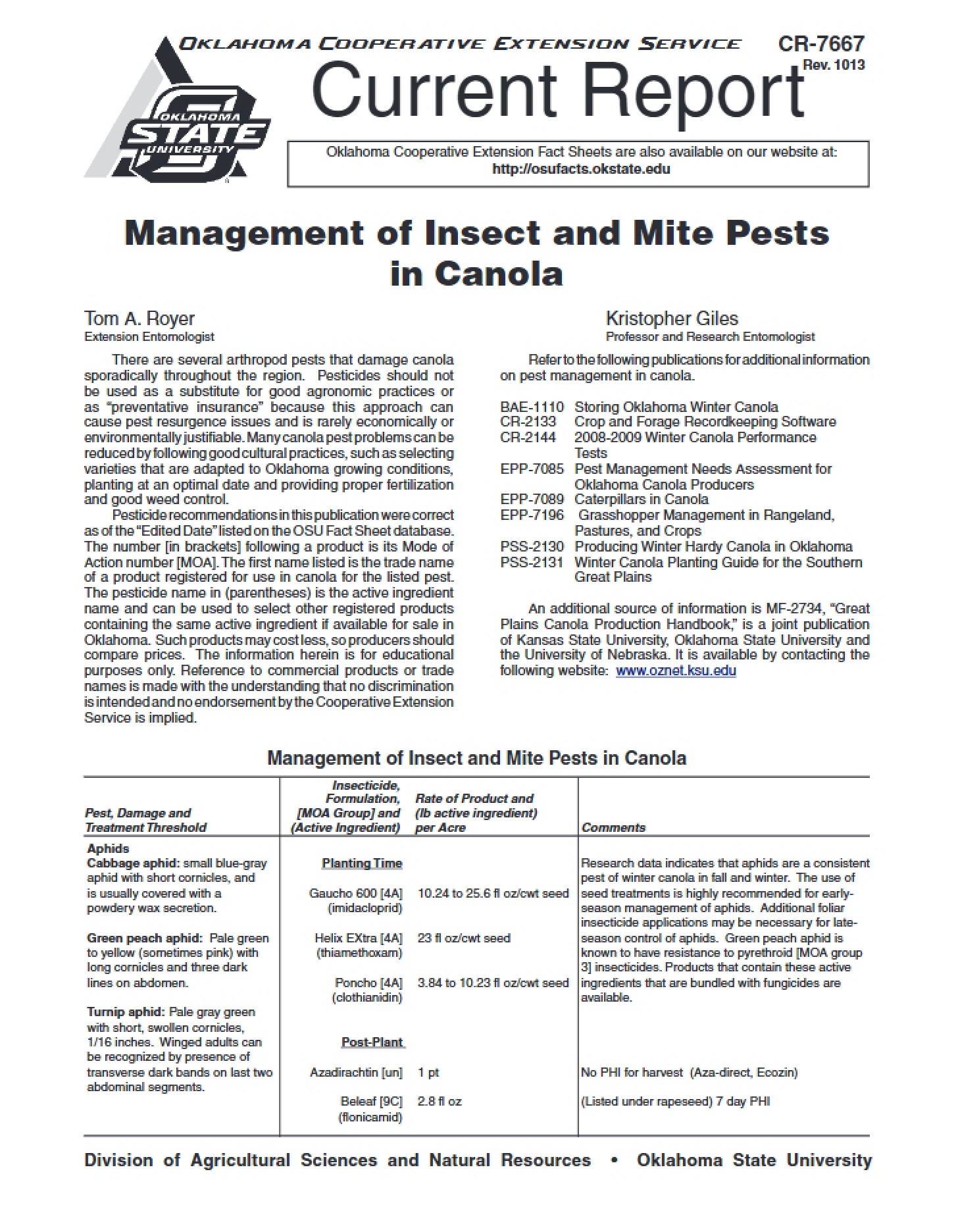 Canola Pests Mites and Insects