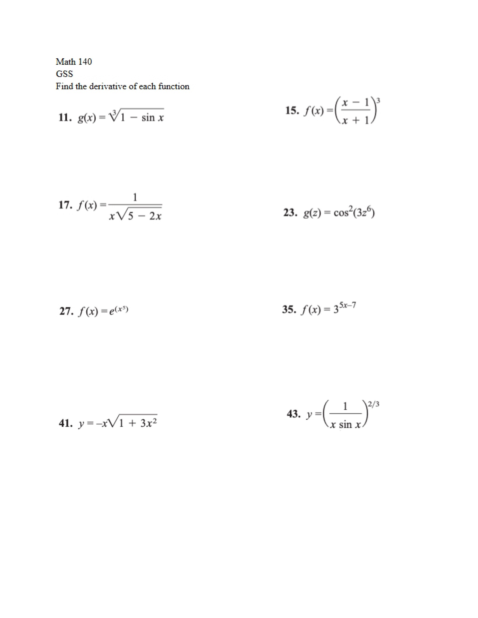 Calculus Practice Worksheet