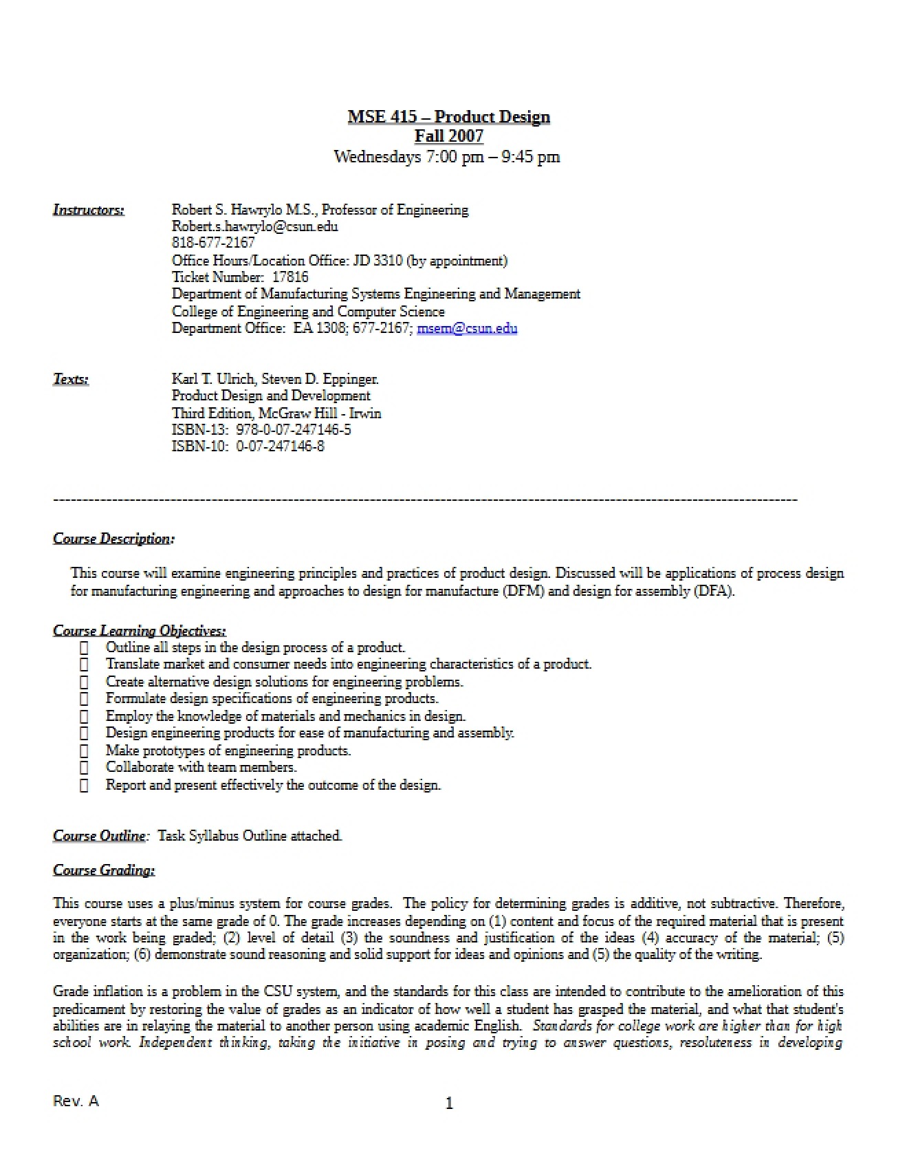 Syllabus Product Design