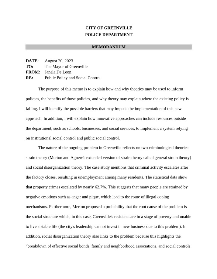 CJ306 Project Three Memo Template
