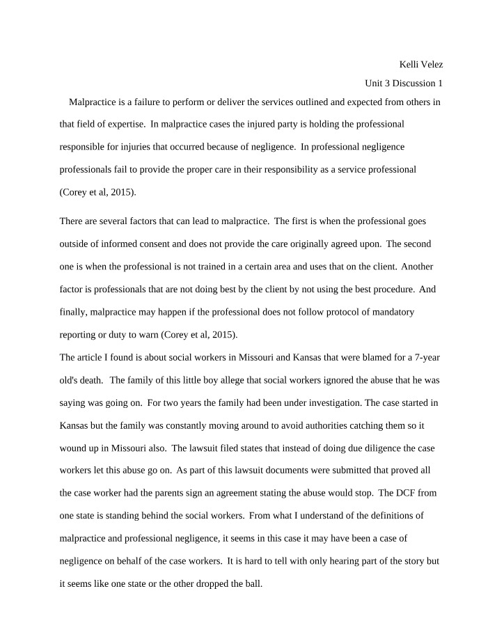 Case Study on Malpractice and Negligence in Social Work