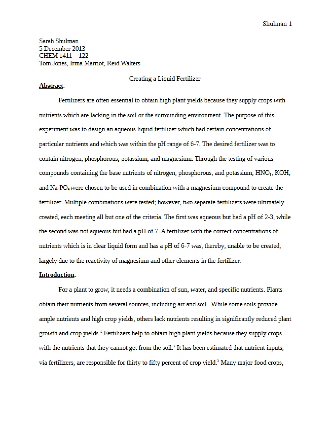 Chemistry Report Three