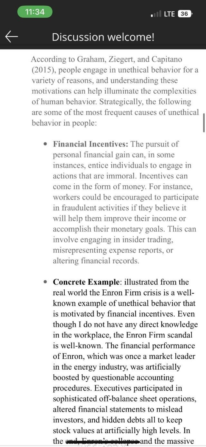 Discussion - Unethical Behavior and Financial Incentives
