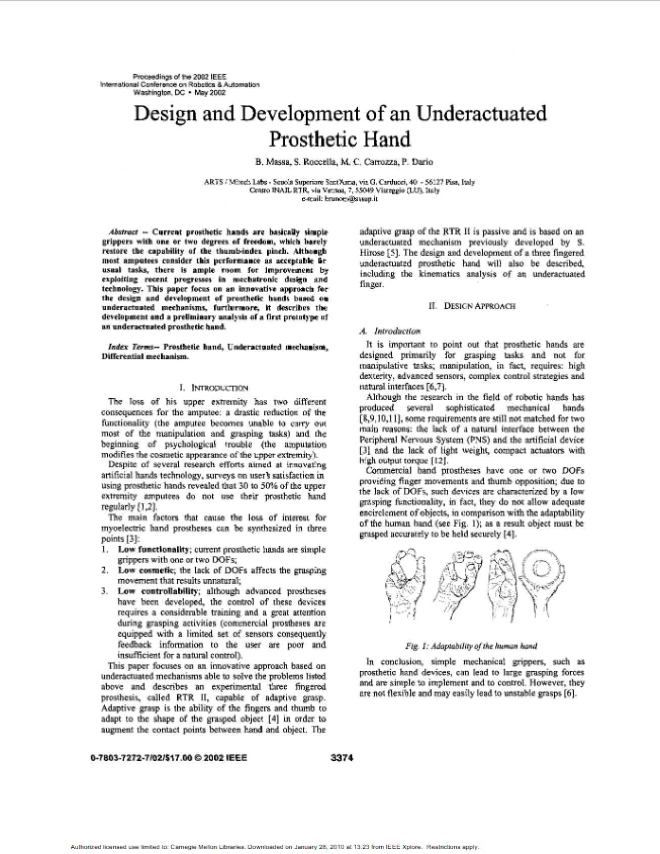 Underactuated Prosthetic Hand Design and Development