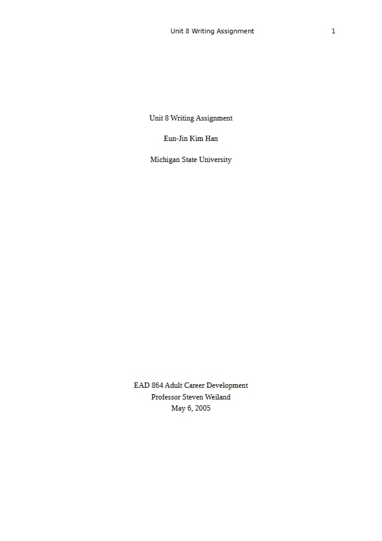 Writing Assignment Unit Eight