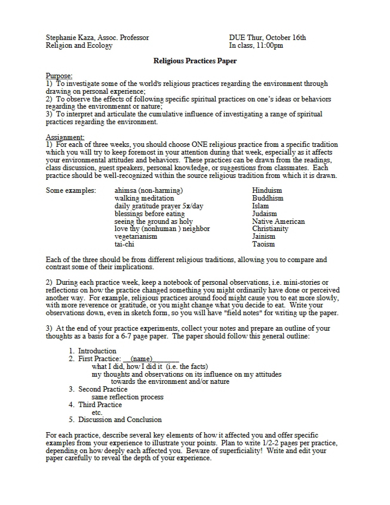 Religious Practices Paper