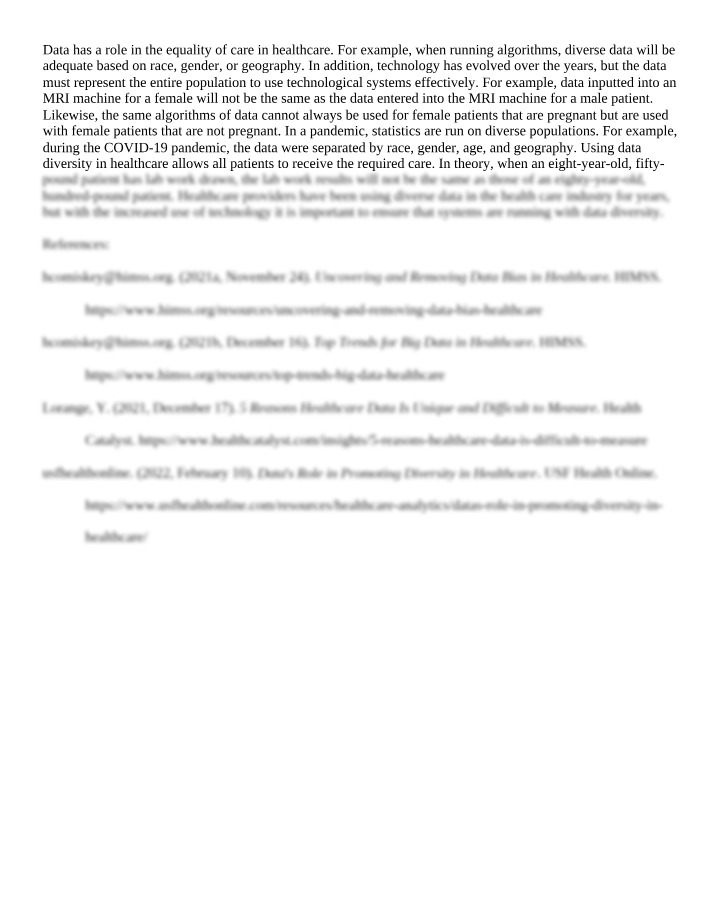 Promoting Equal Care - The Role of Data Diversity in Healthcare