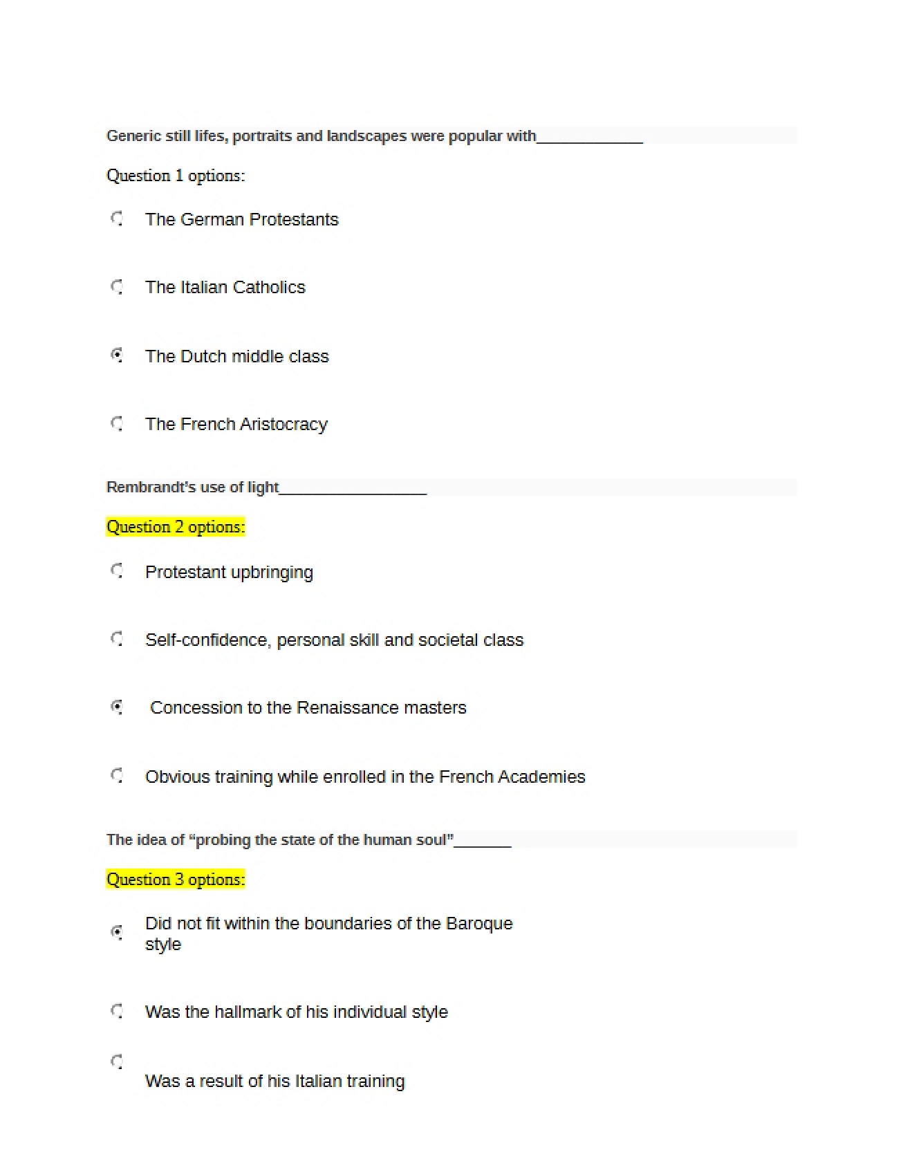 Third Exam for an Art History Survey