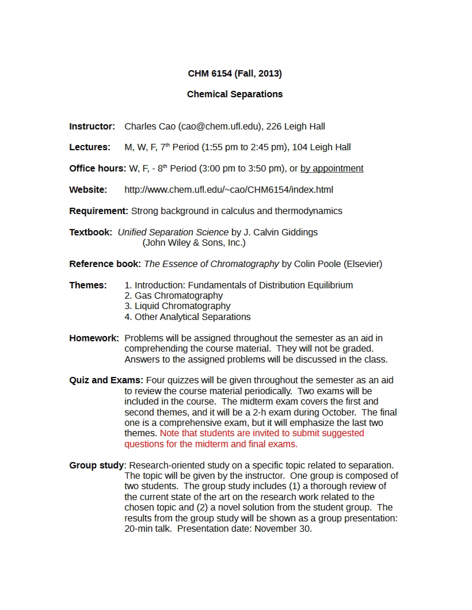 Syllabus for Chemical Separations